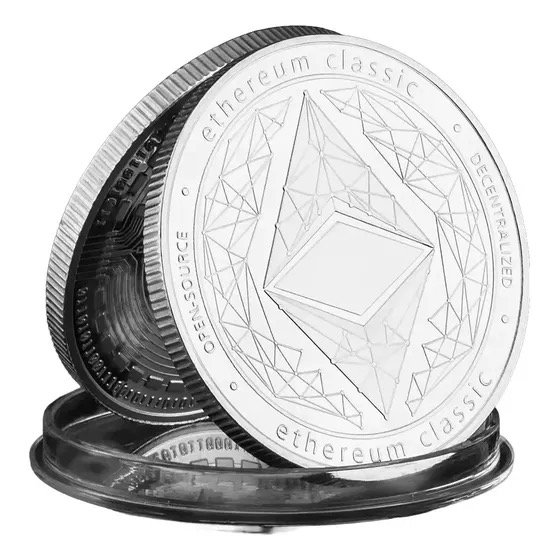 Ethereum Moneda Física + Estuche Criptomoneda Color Plateado
